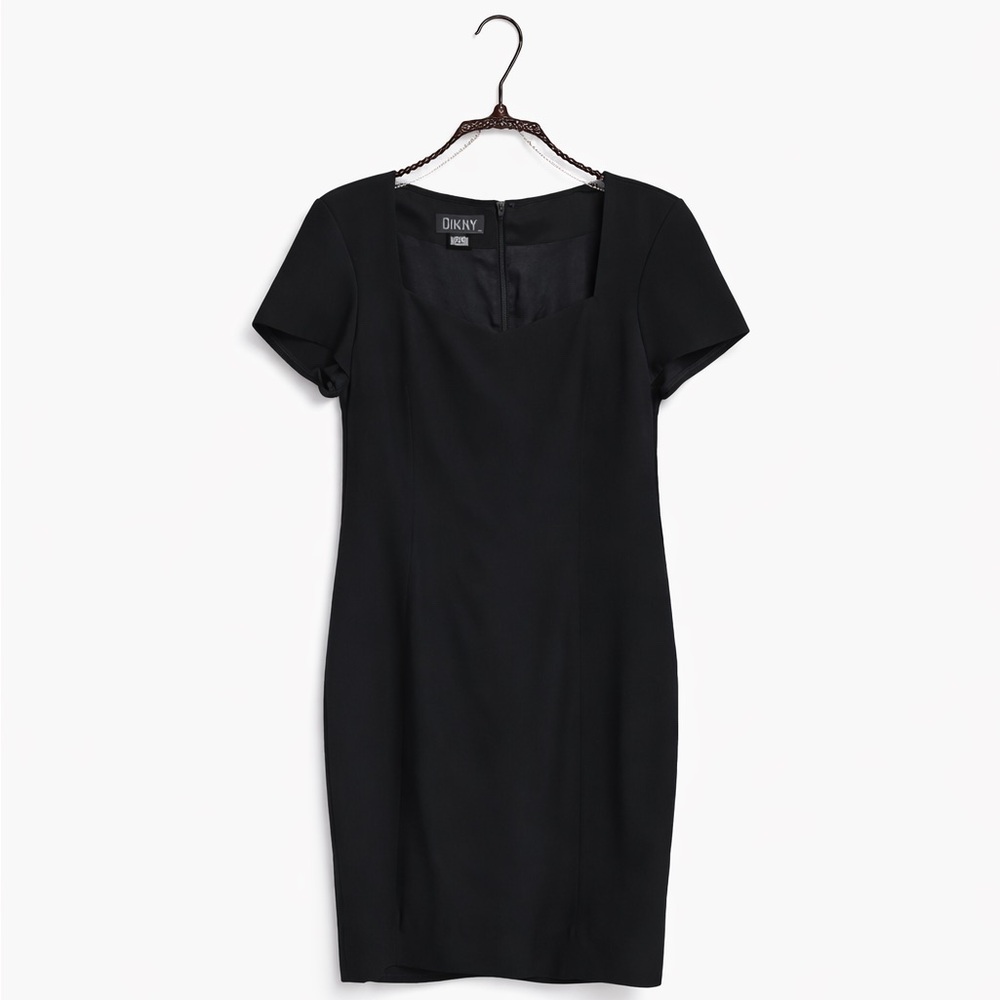 Gillian Black Dress Size 10 Square Neck Sheath Cocktail Workwear Lined
